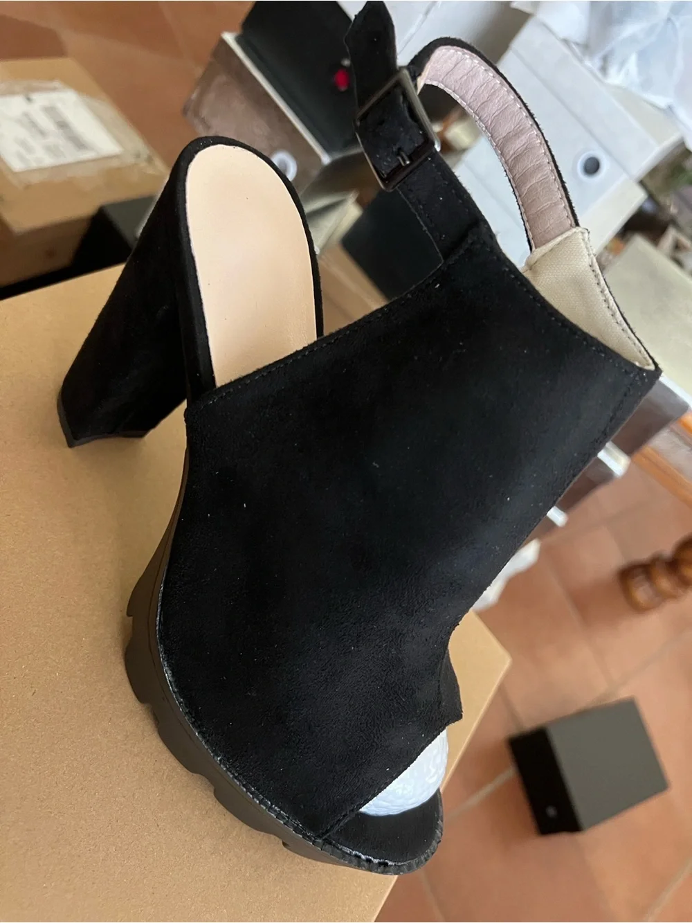 Women Platform Ankle Boots Open Peep Toe Chunky Block High Heel Platform